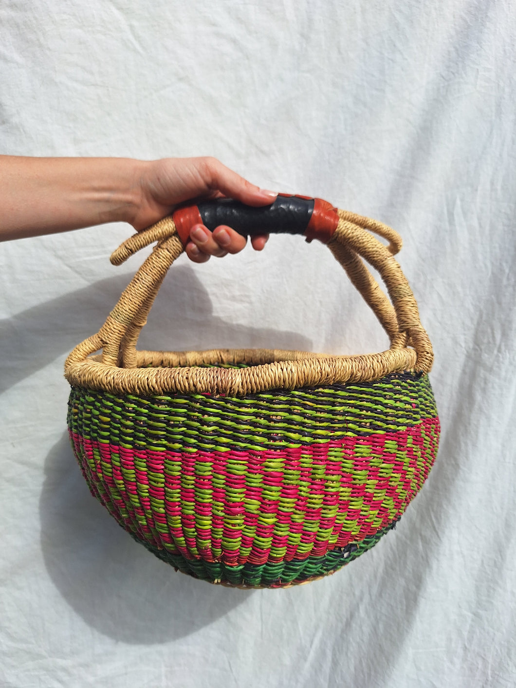 Round basket - Pink & Green