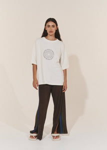 Oversized Hemp Circular Print T-Shirt - Raw/Dark Brown