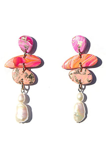 Coral Pebble Pearl Earrings
