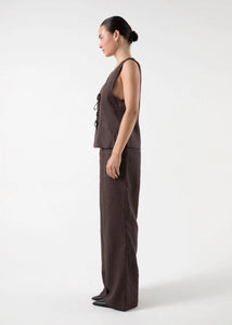 Claudia Linen Tie Vest - Chocolat