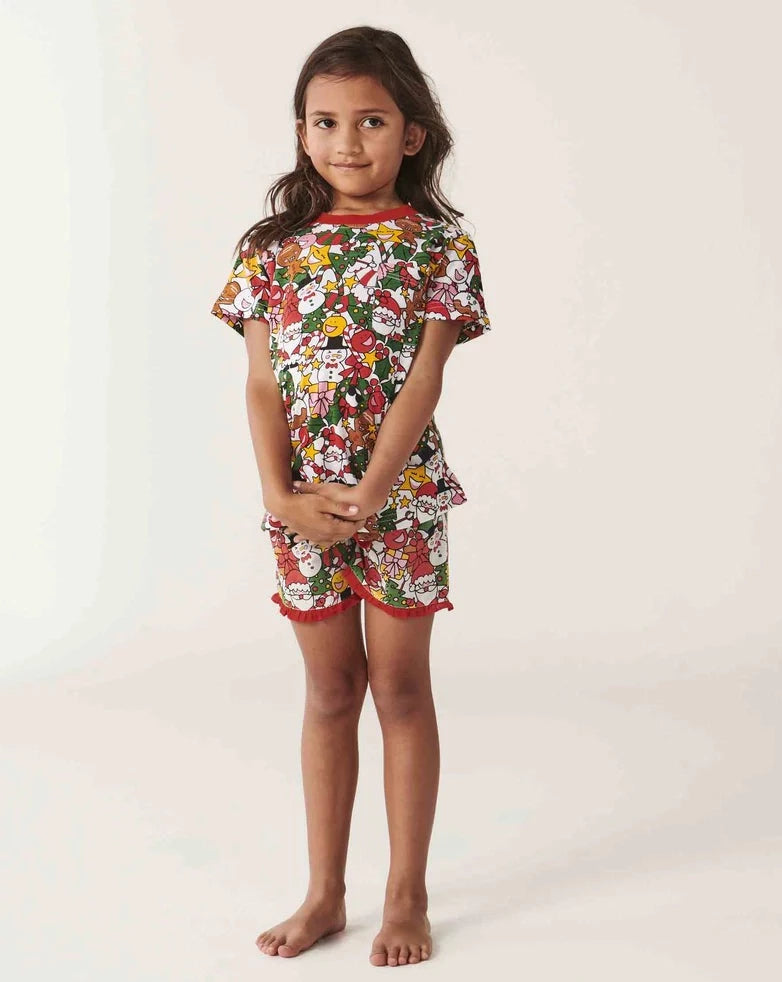 Christmas Party Organic Cotton SS Tee & Frill Short Pyjama Set (3-4 yrs)