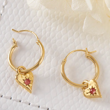 Load image into Gallery viewer, Love Heart Garnet Hoops Gold

