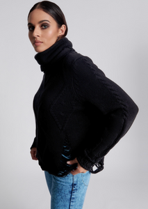 Laddered Roll Neck Knit Sweater