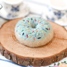 Load image into Gallery viewer, Felt Donut (Blue Vanilla Frosting &amp; Rainbow Sprinkles)

