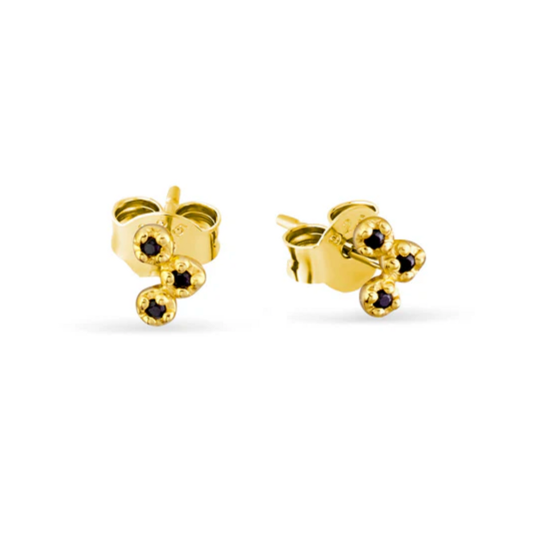 Star Cluster Black Spinel Studs Gold